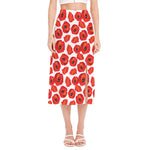 Red Poppy Pattern Print Side Slit Midi Skirt