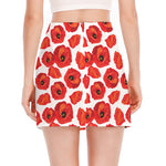 Red Poppy Pattern Print Side Slit Mini Skirt