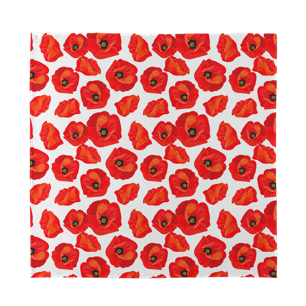Red Poppy Pattern Print Silk Bandana