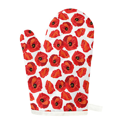 Red Poppy Pattern Print Single Oven Mitt