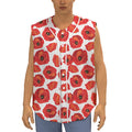 Red Poppy Pattern Print Sleeveless Baseball Jersey
