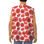 Red Poppy Pattern Print Sleeveless Baseball Jersey