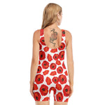 Red Poppy Pattern Print Sleeveless One Piece Swimsuit