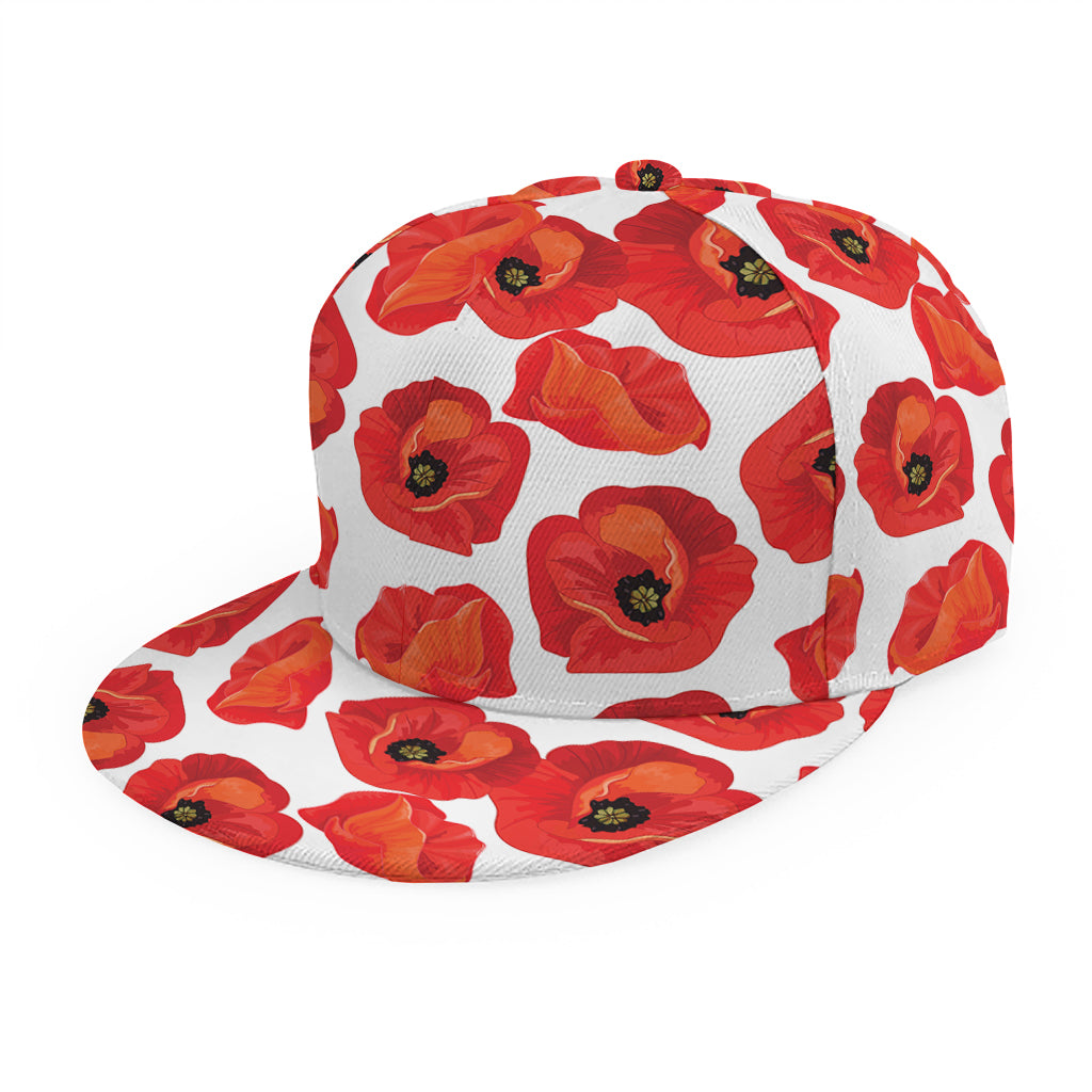 Red Poppy Pattern Print Snapback Cap