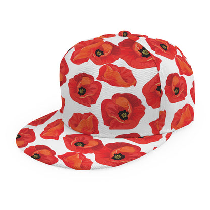 Red Poppy Pattern Print Snapback Cap