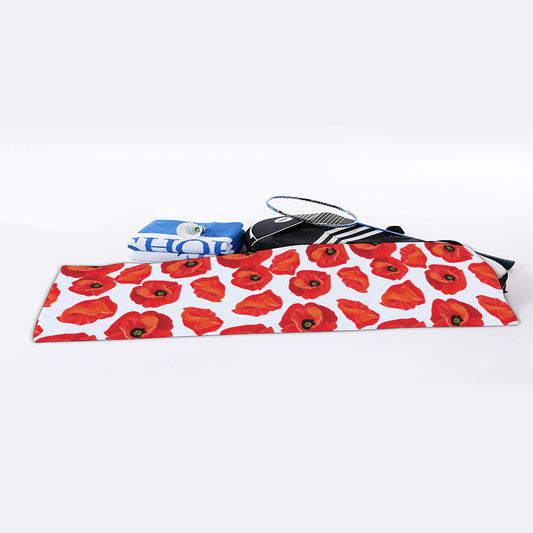 Red Poppy Pattern Print Sports Towel