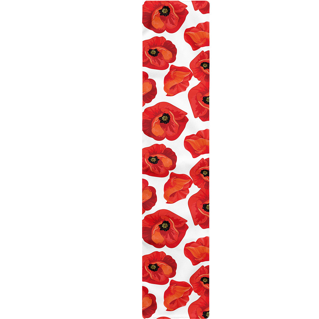 Red Poppy Pattern Print Table Runner