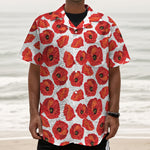 Red Poppy Pattern Print Textured Short Sleeve Shirt