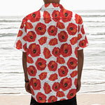 Red Poppy Pattern Print Textured Short Sleeve Shirt