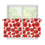 Red Poppy Pattern Print Tier Curtains