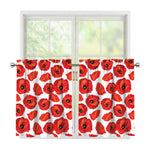 Red Poppy Pattern Print Tier Curtains