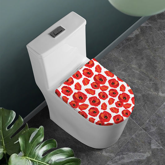 Red Poppy Pattern Print Toilet Lid Cover