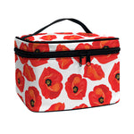 Red Poppy Pattern Print Travel Makeup Bag