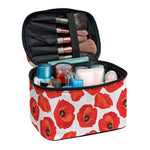 Red Poppy Pattern Print Travel Makeup Bag