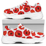 Red Poppy Pattern Print White Chunky Shoes