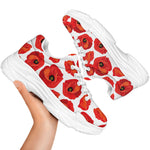 Red Poppy Pattern Print White Chunky Shoes