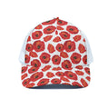 Red Poppy Pattern Print White Mesh Trucker Hat