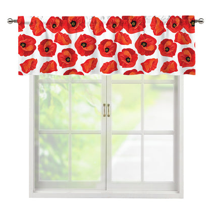 Red Poppy Pattern Print Window Valance