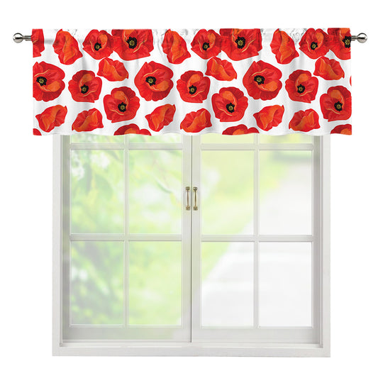 Red Poppy Pattern Print Window Valance