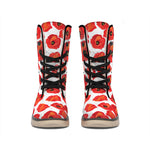 Red Poppy Pattern Print Winter Boots