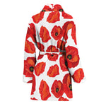 Red Poppy Pattern Print Women's Bathrobe