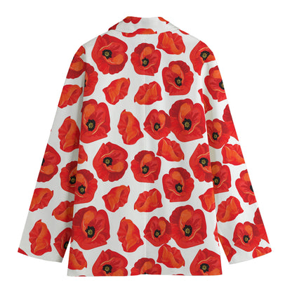 Red Poppy Pattern Print Women's Blazer