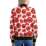 Red Poppy Pattern Print Women's Bomber Jacket