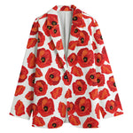 Red Poppy Pattern Print Women's Cotton Blazer