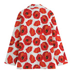 Red Poppy Pattern Print Women's Cotton Blazer