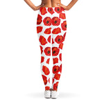 Red Poppy Pattern Print Women's Leggings