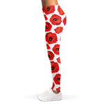 Red Poppy Pattern Print Women's Leggings