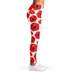 Red Poppy Pattern Print Women's Leggings