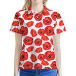 Red Poppy Pattern Print Women's Polo Shirt