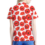 Red Poppy Pattern Print Women's Polo Shirt