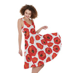 Red Poppy Pattern Print Women's Sleeveless Dress