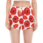 Red Poppy Pattern Print Women's Split Running Shorts