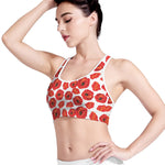 Red Poppy Pattern Print Women's Sports Bra