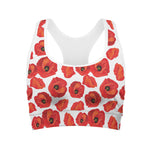 Red Poppy Pattern Print Women's Sports Bra