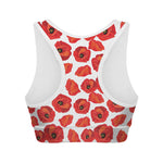 Red Poppy Pattern Print Women's Sports Bra