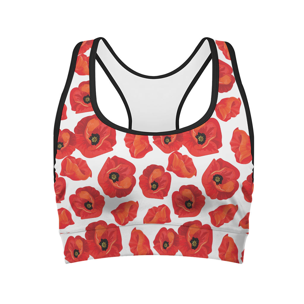 Red Poppy Pattern Print Women's Sports Bra