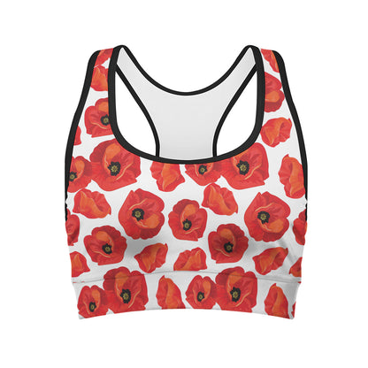 Red Poppy Pattern Print Women's Sports Bra