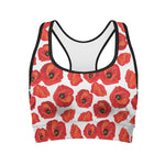Red Poppy Pattern Print Women's Sports Bra