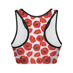 Red Poppy Pattern Print Women's Sports Bra