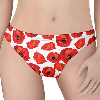 Red Poppy Pattern Print Women's Thong