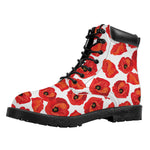 Red Poppy Pattern Print Work Boots