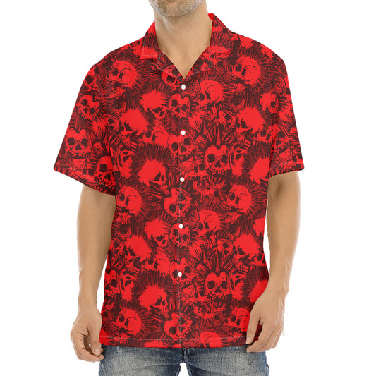 Red Punk Skull Pattern Print Aloha Shirt