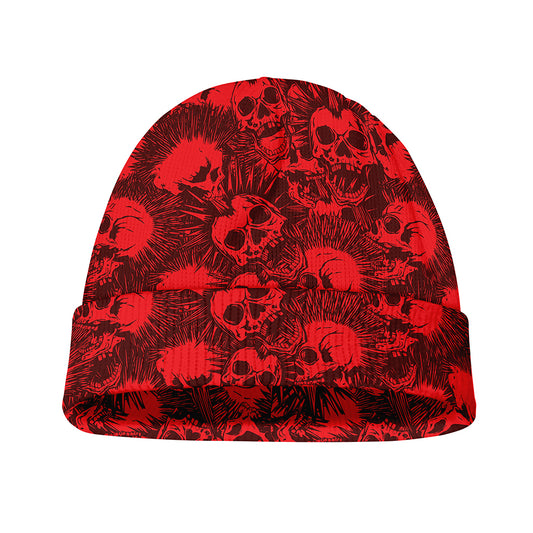 Red Punk Skull Pattern Print Beanie