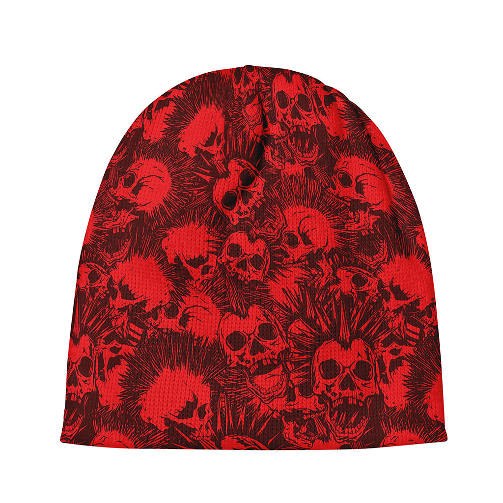 Red Punk Skull Pattern Print Beanie