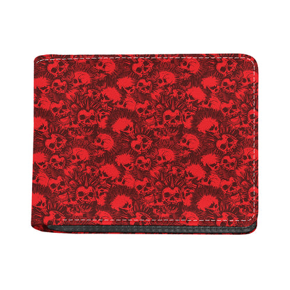 Red Punk Skull Pattern Print Bifold Wallet