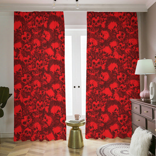 Red Punk Skull Pattern Print Blackout Pencil Pleat Curtains